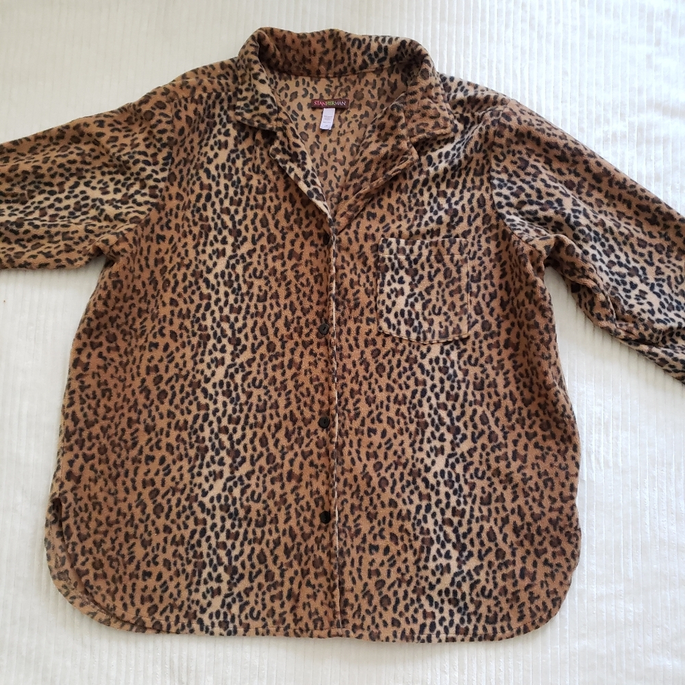 Stan HerMan Womens Vintage Leopard Print Button-Up Fleece Jacket 2X